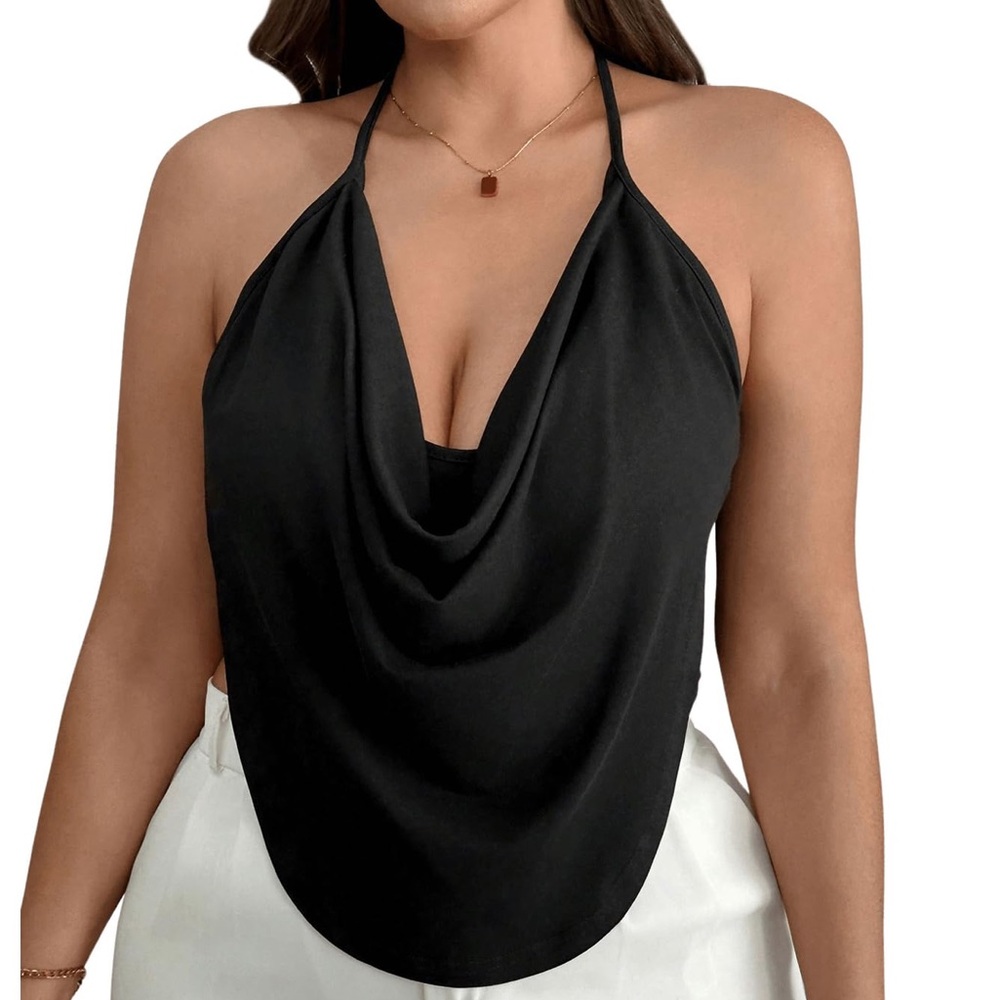 Black Halter Neck Top plus size